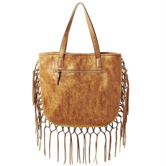 Steve Madden Shay Fax Leather Fringe Trim Large Tan Bucket Tote NWT MSRP $95 - Picture 3 of 8